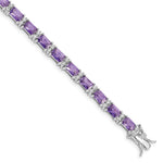 Sterling Silver Rhodium-plated Emerald-shape Purple and Clear CZ Tennis Bracelet