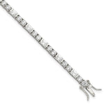 Sterling Silver Rhodium-plated Polished Round and Emerald-cut CZ Tennis Bracelet