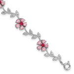 Sterling Silver Rhodium-plated Pink and Clear CZ Flower Bracelet
