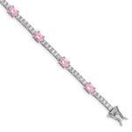 Sterling Silver Rhodium-plated Oval Pink and Clear CZ Bracelet