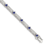 Sterling Silver Rhodium-plated Princess-cut Blue Glass and CZ Bracelet