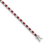 Sterling Silver Rhodium-plated Red Glass Stone and CZ Tennis Bracelet