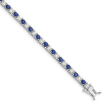 Sterling Silver Rhodium-plated Blue Glass and CZ Bracelet