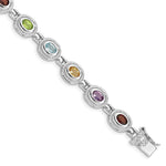 Sterling Silver Rhod-pltd Rainbow Multi-gemstone Bracelet