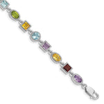 Sterling Silver Rhod Plated Rainbow Multi-gemstone Bracelet