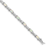 Sterling Silver Rhodium-plated White Created Opal and CZ Bracelet