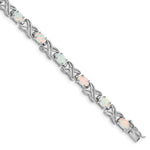 Sterling Silver Rhodium Plated Created Opal XO Bracelet