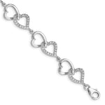 Sterling Silver Rhodium-plated Open Heart and CZ Heart Links Bracelet