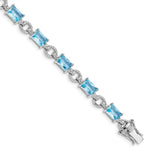 Sterling Silver Rhodium-plated Clear and Blue Emerald-shape CZ Bracelet