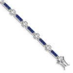 Sterling Silver Rhodium-plated Princess-cut Blue Glass and Round CZ Bracelet