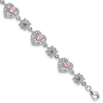 Sterling Silver Rhod-plated Pink and Clear CZ Heart Bracelet