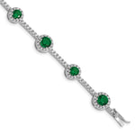 Sterling Silver Rhodium-plated Round Green and Clear CZ Halo Bracelet
