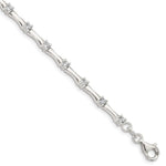 Sterling Silver Polished CZ and Bar Fancy Bracelet