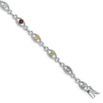 Sterling Silver Rhod Plated Multicolored Gemstone Link Bracelet