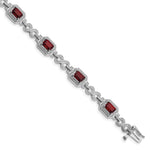 Sterling Silver Rhodium-plated Diamond Garnet Bracelet