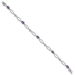 Sterling Silver RH-plated Amethyst/White Topaz Hearts Bracelet