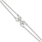 Sterling Silver Polished CZ Heart Infinity Two-strand Bracelet