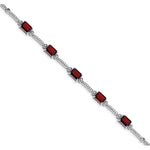 Sterling Silver Rhodium-plated Garnet & Diamond Tennis Bracelet