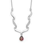 Sterling Silver Rhodium-plated w/Garnet & White Topaz w/. ext. Necklace