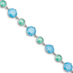 Sterling Silver Rhodium-plated Green and Blue Ice CZ with Extension Bracelet