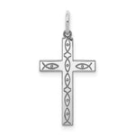 Sterling Silver Rhodium-plated Laser Cut Ichthus Fish Design Latin Cross Pendant