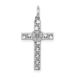 Sterling Silver Rhodium-plated Laser Cut Floral Design Latin Cross Pendant