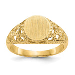 14k 7.5x Open Back Size 4 Round Filigree Signet Ring