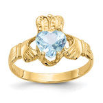 14k March CZ Heart Birthstone Claddagh Ring