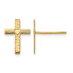 14k Polished and Satin Heart Cross Post Earrings