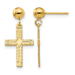 14k Polished and Textured Cross Dangle Post Earrings