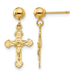 14k Polished Crucifix Dangle Post Earrings