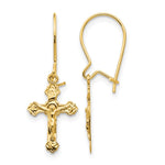 14k Polished Crucifix Dangle Kidney Wire Earrings