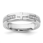 14k White Gold Cross Diamond Mens Complete Wedding Band