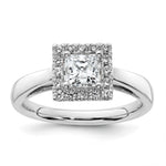 14k White Gold Halo (Holds 3/4 carat () Princess Center) 1/4 carat Diamond Semi-mount Engagement Ring