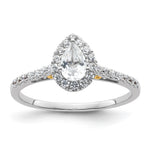 14k Two-tone Halo (Holds 1/2 carat (6x) Pear Center) 1/4 carat Diamond Semi-mount Engagement Ring