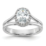 14k White Gold Halo (Holds 1 carat (8x) Oval Center) 1/8 carat Diamond Semi-mount Split Shank Engagement Ring