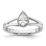 14k White Gold Halo (Holds 1/4 carat (5.5x) Pear Center) 1/15 carat Diamond Semi-mount Split Shank Engagement Ring