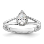 14k White Gold Halo (Holds 1/4 carat (5.5x) Pear Center) 1/15 carat Diamond Semi-mount Split Shank Engagement Ring