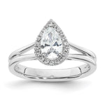 14k White Gold Halo (Holds 3/4 carat (7.7x) Pear Center) 1/8 carat Diamond Semi-mount Split Shank Engagement Ring