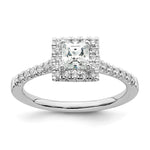 14k White Gold Halo (Holds 1/2 carat () Princess Center) 1/3 carat Diamond Semi-mount Engagement Ring