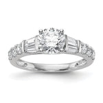 14K White Gold (Holds 1 carat () Round Center) 5/8 carat Round/Baguette Diamond Semi-Mount Engagement Ring