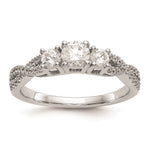 14K White Gold 3-Stone Plus (Holds Round Center) Diamond Semi-Mount Engagement Ring