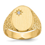 14k 1/20 carat AA Diamond 12.0x Oval Open Back Mens Nugget Signet Ring
