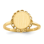 14k 8.5x Oval Open Back Scalloped Edge Signet Ring