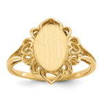 14k 7.5x Oval Open Back Filigree Heart Edge Signet Ring