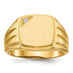 14k 12.0x Grooved Sides Open Back AA Diamond Signet Ring