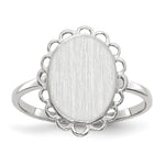 14k White Gold 9.0x Oval Open Back Scalloped Edge Signet Ring
