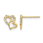 14k Madi K CZ Double Heart Childrens Post Earrings