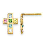 14k Madi K Multi-colored CZ Cross Childrens Post Earrings
