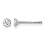 14k Madi K White Gold Polished CZ Bezel Screwback Post Earrings